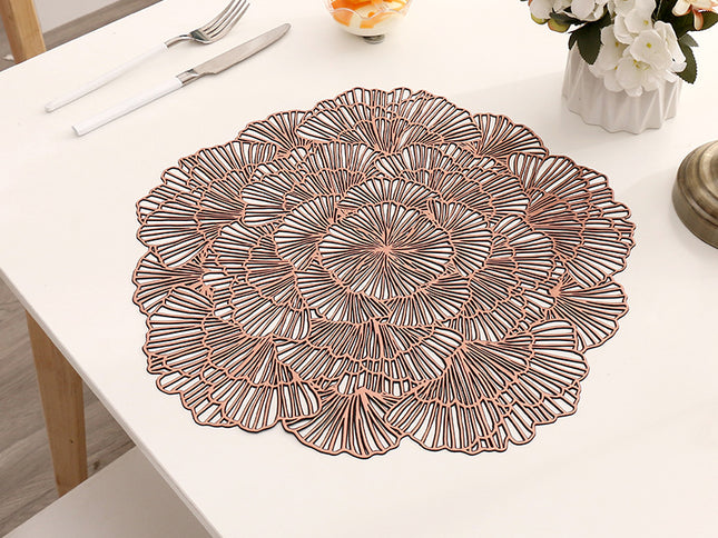 Bronze Color Elegant Floral PVC Placemats - Set of 8, Durable & Stylish Table Mats (38cm)