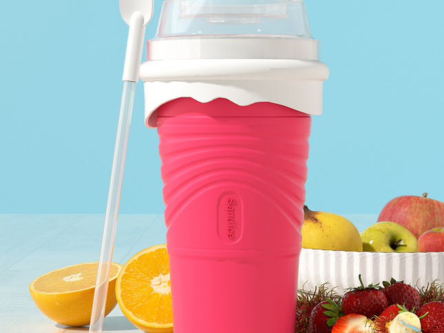 Rose Red Cool Summer Slushie Cup - 500ml Quick-Freeze Smoothie Maker with Straw