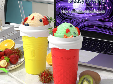 Green Cool Summer Slushie Cup - 500ml Quick-Freeze Smoothie Maker with Straw