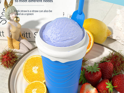 Green Cool Summer Slushie Cup - 500ml Quick-Freeze Smoothie Maker with Straw