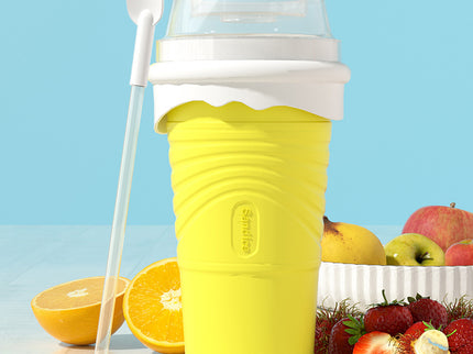 Yellow Cool Summer Slushie Cup - 500ml Quick-Freeze Smoothie Maker with Straw