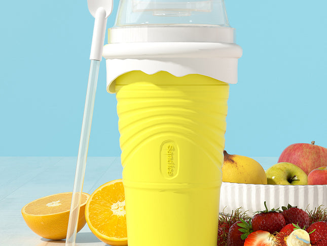 Yellow Cool Summer Slushie Cup - 500ml Quick-Freeze Smoothie Maker with Straw