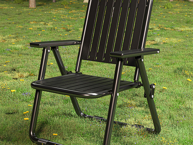 Black Portable Folding Chair - Outdoor Beach and Camping Recliner