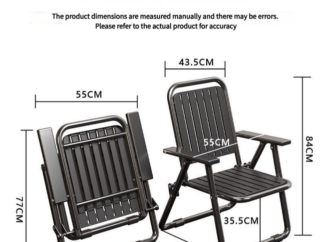 Black Portable Folding Chair - Outdoor Beach and Camping Recliner