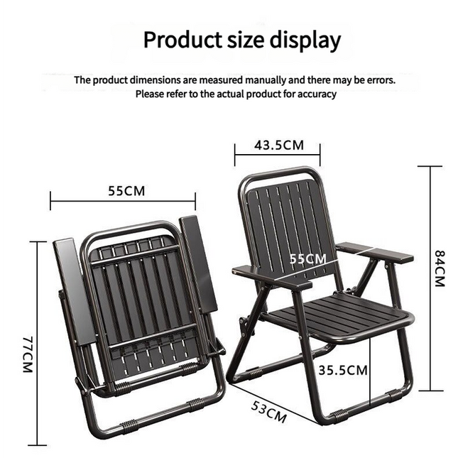 Black Portable Folding Chair - Outdoor Beach and Camping Recliner