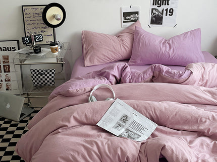 Purple 1.5m Bed Fitted Sheet Set with 200x230cm Duvet Cover - 4-Piece Bedding Set