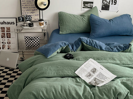 Green-blue 1.5m Bed Fitted Sheet Set with 200x230cm Duvet Cover - 4-Piece Bedding Set