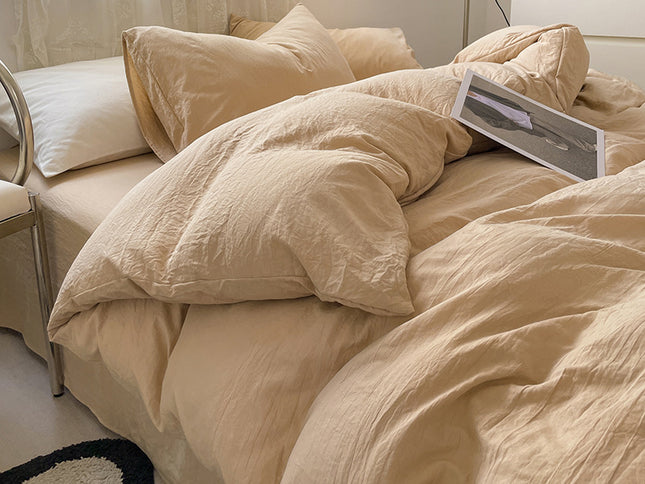 Milky Teal Solid Color Solid Color Solid Color 1.5m Bed Fitted Sheet Set with 200x230cm Duvet Cover - 4-Piece Bedding Set