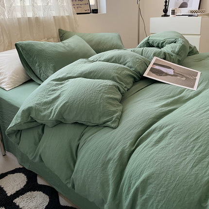 Green-blue Solid Color Solid Color Solid Color 1.5m Bed Fitted Sheet Set with 200x230cm Duvet Cover - 4-Piece Bedding Set