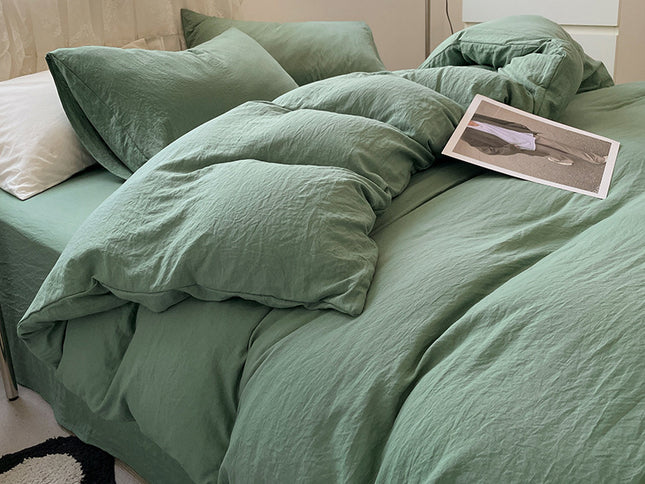 Green-blue Solid Color Solid Color Solid Color 1.5m Bed Fitted Sheet Set with 200x230cm Duvet Cover - 4-Piece Bedding Set