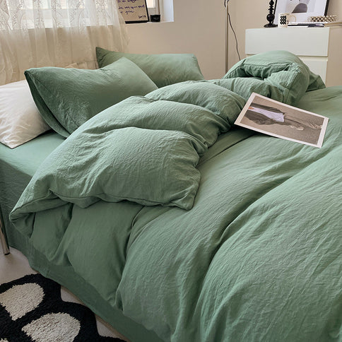 Green-blue Solid Color Solid Color Solid Color 1.5m Bed Fitted Sheet Set with 200x230cm Duvet Cover - 4-Piece Bedding Set
