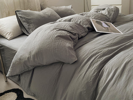 Light-grey Solid Color Solid Color Solid Color 1.5m Bed Fitted Sheet Set with 200x230cm Duvet Cover - 4-Piece Bedding Set