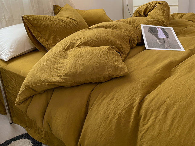 Agate Yellow Solid Color Solid Color Solid Color 1.5m Bed Fitted Sheet Set with 200x230cm Duvet Cover - 4-Piece Bedding Set
