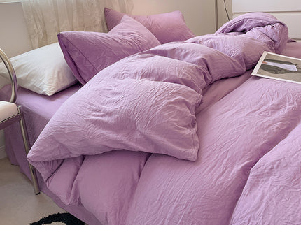 Purple Solid Color Solid Color Solid Color 1.5m Bed Fitted Sheet Set with 200x230cm Duvet Cover - 4-Piece Bedding Set