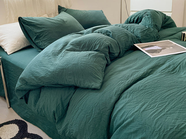 Turquoise Green Solid Color Solid Color Solid Color 1.5m Bed Fitted Sheet Set with 200x230cm Duvet Cover - 4-Piece Bedding Set