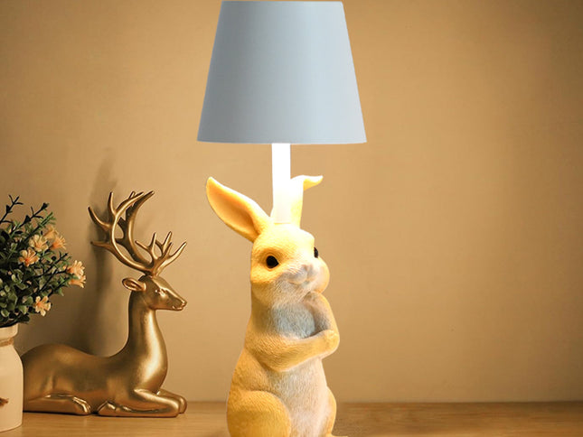 Yellow Bunny White Lampshade Adorable Rabbit Resin Table Lamp - 3-Color LED, USB Rechargeable, Touch Dimming