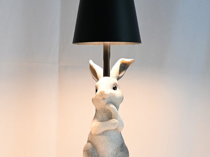 Grey Bunny Black Lampshade Adorable Rabbit Resin Table Lamp - 3-Color LED, USB Rechargeable, Touch Dimming