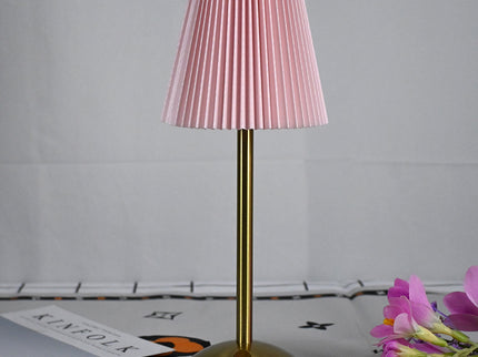 Pink Elegant Pleated Fabric Table Lamp - 3-Color LED, USB Rechargeable, Touch Dimming