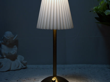 White Elegant Pleated Fabric Table Lamp - 3-Color LED, USB Rechargeable, Touch Dimming