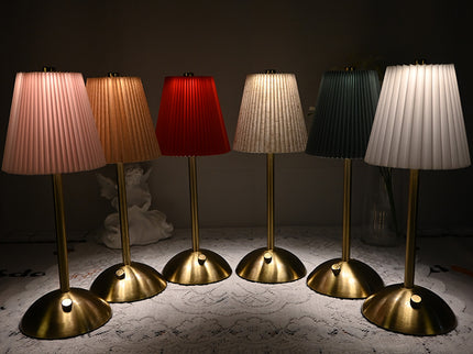 White Elegant Pleated Fabric Table Lamp - 3-Color LED, USB Rechargeable, Touch Dimming