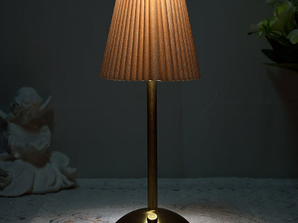 Khaki Elegant Pleated Fabric Table Lamp - 3-Color LED, USB Rechargeable, Touch Dimming
