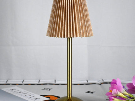 Khaki Elegant Pleated Fabric Table Lamp - 3-Color LED, USB Rechargeable, Touch Dimming
