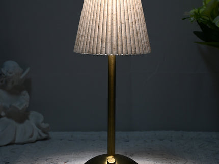 Beige Elegant Pleated Fabric Table Lamp - 3-Color LED, USB Rechargeable, Touch Dimming