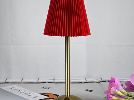 Red Elegant Pleated Fabric Table Lamp - 3-Color LED, USB Rechargeable, Touch Dimming