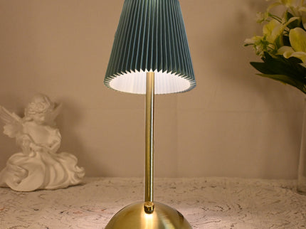 Green Elegant Pleated Fabric Table Lamp - 3-Color LED, USB Rechargeable, Touch Dimming
