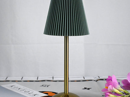 Green Elegant Pleated Fabric Table Lamp - 3-Color LED, USB Rechargeable, Touch Dimming