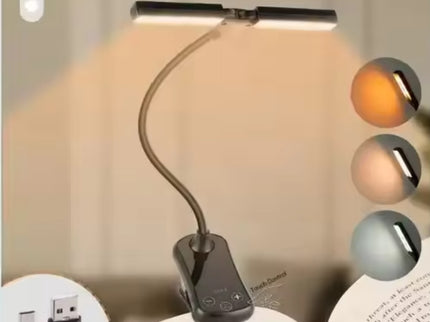 Black Rechargeable Dual-Head Clip-On Book Light - Touch Control Reading Lamp with Eye Protection