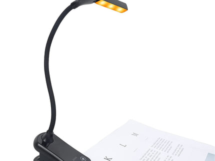 Black Rechargeable Dual-Head Clip-On Book Light - Touch Control Reading Lamp with Eye Protection