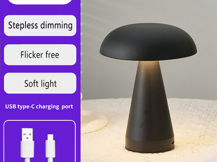Black Metal Mushroom Table Lamp - Rechargeable Touch Control Ambient Light with Remote