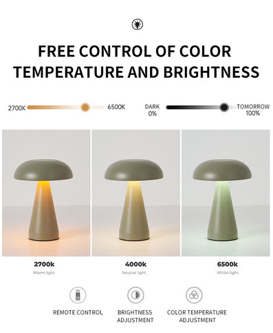 Black Metal Mushroom Table Lamp - Rechargeable Touch Control Ambient Light with Remote