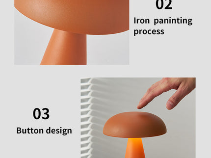 Black Metal Mushroom Table Lamp - Rechargeable Touch Control Ambient Light with Remote