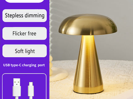 Bronze Metal Mushroom Table Lamp - Rechargeable Touch Control Ambient Light with Remote