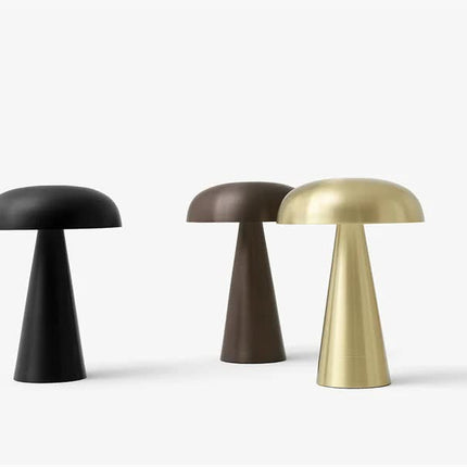 Bronze Metal Mushroom Table Lamp - Rechargeable Touch Control Ambient Light with Remote