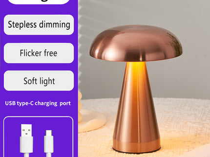Rose Glod Metal Mushroom Table Lamp - Rechargeable Touch Control Ambient Light with Remote