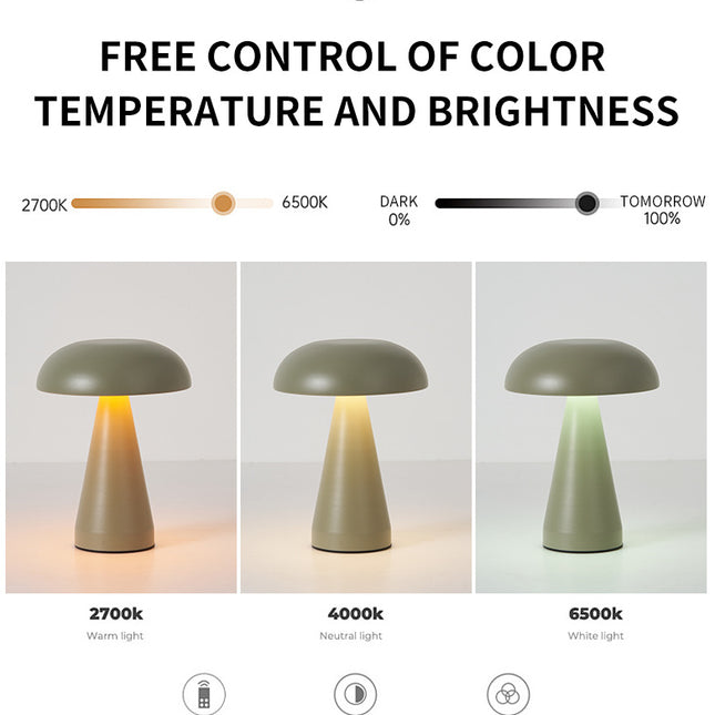 Rose Glod Metal Mushroom Table Lamp - Rechargeable Touch Control Ambient Light with Remote