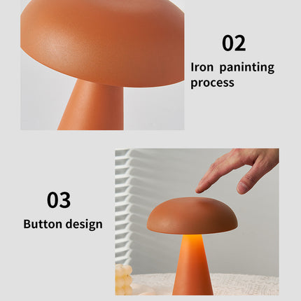 Rose Glod Metal Mushroom Table Lamp - Rechargeable Touch Control Ambient Light with Remote