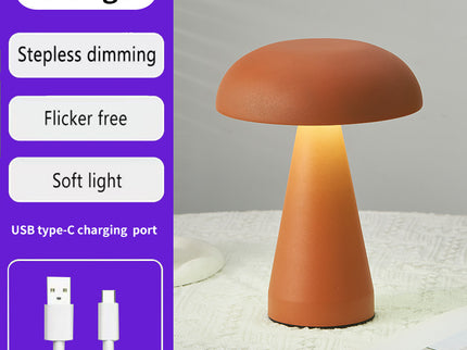 Orange Metal Mushroom Table Lamp - Rechargeable Touch Control Ambient Light with Remote