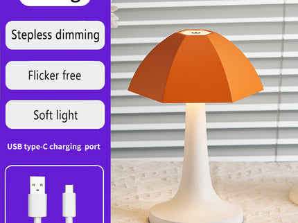 Orange And White Nordic Umbrella Mushroom Table Lamp - Dimmable Ambient Light
