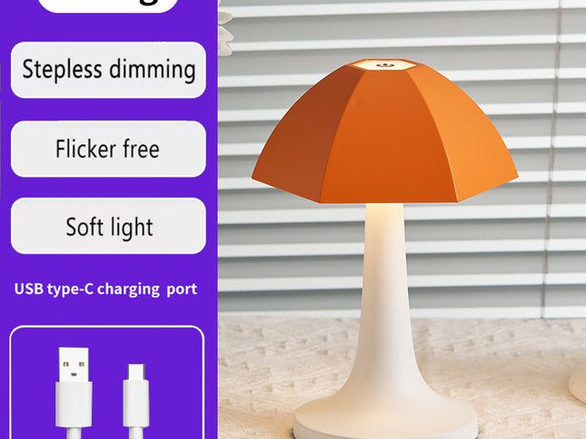 Orange And White Nordic Umbrella Mushroom Table Lamp - Dimmable Ambient Light