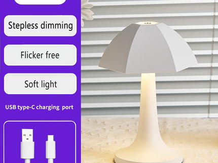 White Nordic Umbrella Mushroom Table Lamp - Dimmable Ambient Light