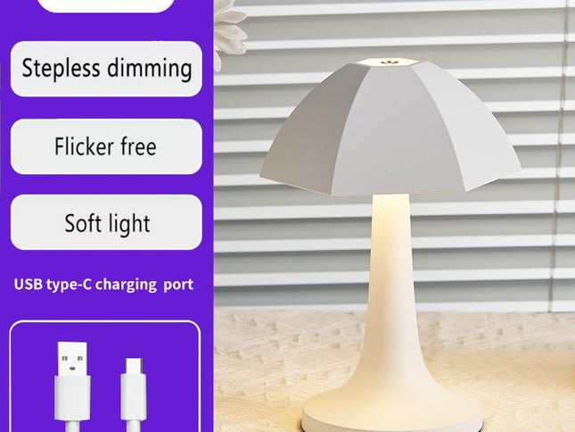White Nordic Umbrella Mushroom Table Lamp - Dimmable Ambient Light