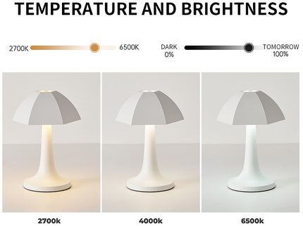 White Nordic Umbrella Mushroom Table Lamp - Dimmable Ambient Light