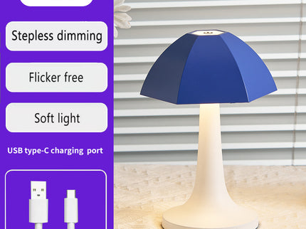 Blue And White Nordic Umbrella Mushroom Table Lamp - Dimmable Ambient Light