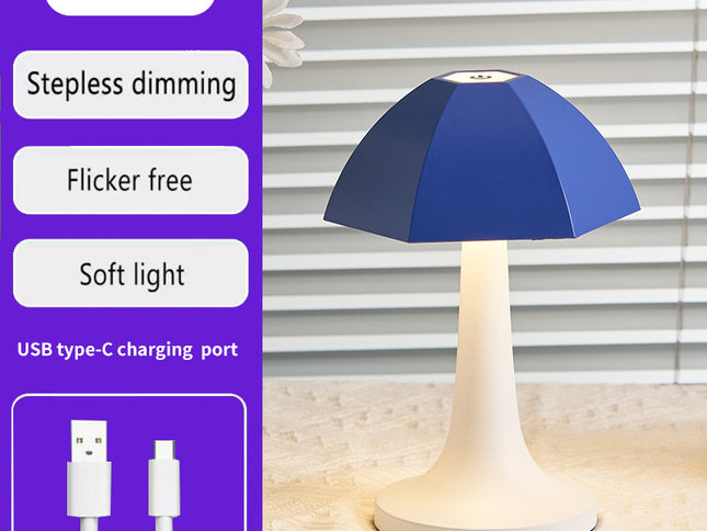Blue And White Nordic Umbrella Mushroom Table Lamp - Dimmable Ambient Light