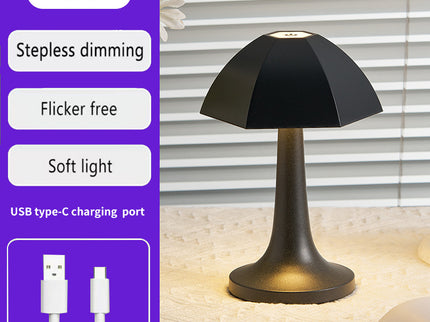 Black Nordic Umbrella Mushroom Table Lamp - Dimmable Ambient Light