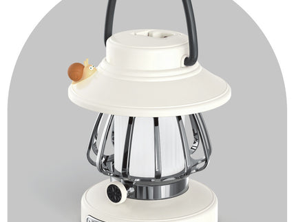 White Retro Snail Night Light - Portable Rechargeable Camping Lantern with Hook, 3-Color Dimming